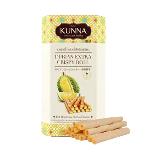 KUNNA Thai Durian Crispy Rolls - 70g Pack, Popular Thai Snack, Crispy Wafer Egg Rolls with Real Durian Filling, Authentic Thai Delicacy