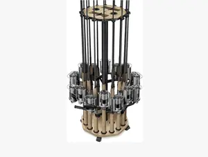 Fishing Rod Rack for Garage, Holds 16 Poles or Combos, Mobile Round Rod Holder with 360° Lockable Wheels & Rigging Station, Heavy Duty Steel Fishing Gear Storage Organizer, Natural Wood Grain