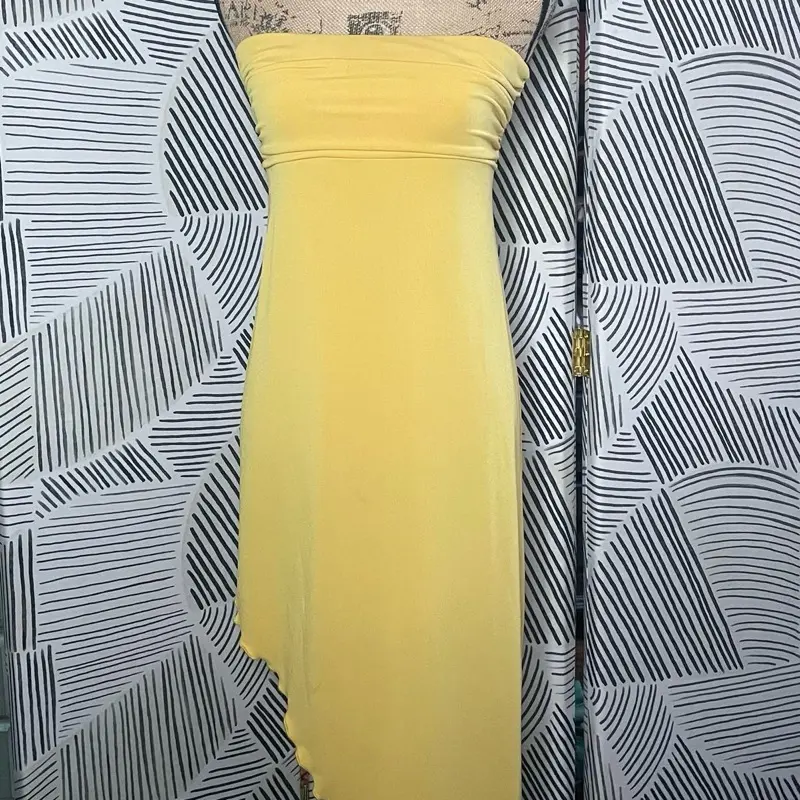 Urban Outfitters Yellow Strapless Asymmetrical Y2K Dress - Trendy & Comfortable for All Occasions Summer Casual Womenswear Medium