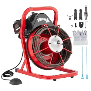 VEVOR Drain Cleaner Machine 50FT x 3/8 Inch, Summervibes,Summervibes, Sewer Snake Auger Manual Feed, 250W Electric Drain Cleaning Machine with 4 Cutters & Air-activated Foot Switch for 2" to 4" Pipes