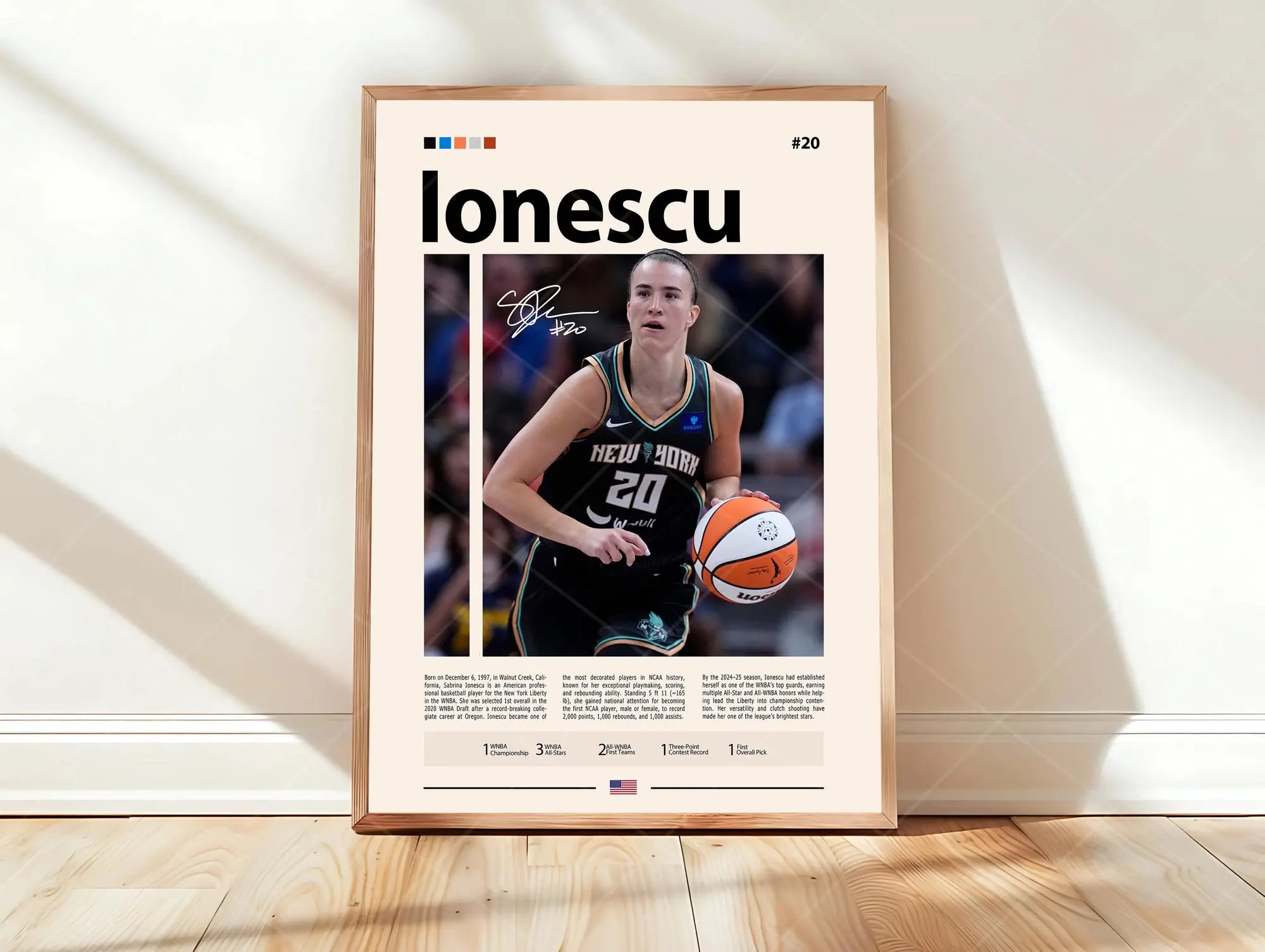 Sabrina Ionescu Poster, Basketball Star Wall Art, Athlete Print, Sports Decor Modern Art Gift ( Unframed - Print Only )