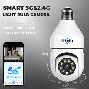 360°  View Wireless Light Bulb Camera, 2.4GHz & 5GHz WiFi Bulb Camera, 2-Way-Audio, Motion Detection and Alarm, 3MP Full Color Night Vision, SD/Cloud Storage, Work with Alexa, E26/E27 Socket