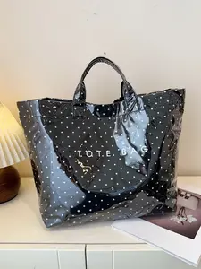 Retro stylish fashionable lightweight polka dot letter large-capacity Pu Tote bag, simple casual commuting sweet style handbag