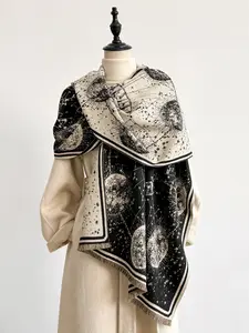 Starry Sky Pattern Fringe Scarf, Tassel Decor Scarf, Soft Warm Woven Shawl for Men & Women, Casual Fashion Accessory for Fall Winter Daily Wear