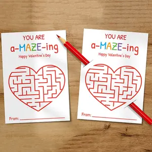 Valentines Day Gifts for Kids, Set of 12 Cute Kids Maze Valentine's Cards, Fun Party Cards, Perfect Non-Candy Class Gifts for Kids