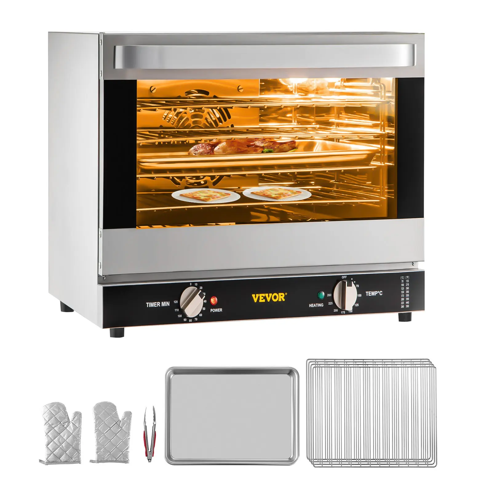【Summerfinds】VEVOR Commercial Convection Oven, 66L/60Qt, Half-Size Conventional Oven Countertop, 1800W 4-Tier Toaster w/Front Glass Door, Electric Baking Oven with Tray & Wire Racks (120V, 5-15P Plug & Outlet)