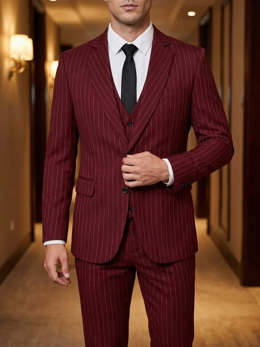 Men's Long Sleeve Pinstripe 3 - Piece Suit for Business Casual, Semi - Formal Wedding & Prom Occasions
