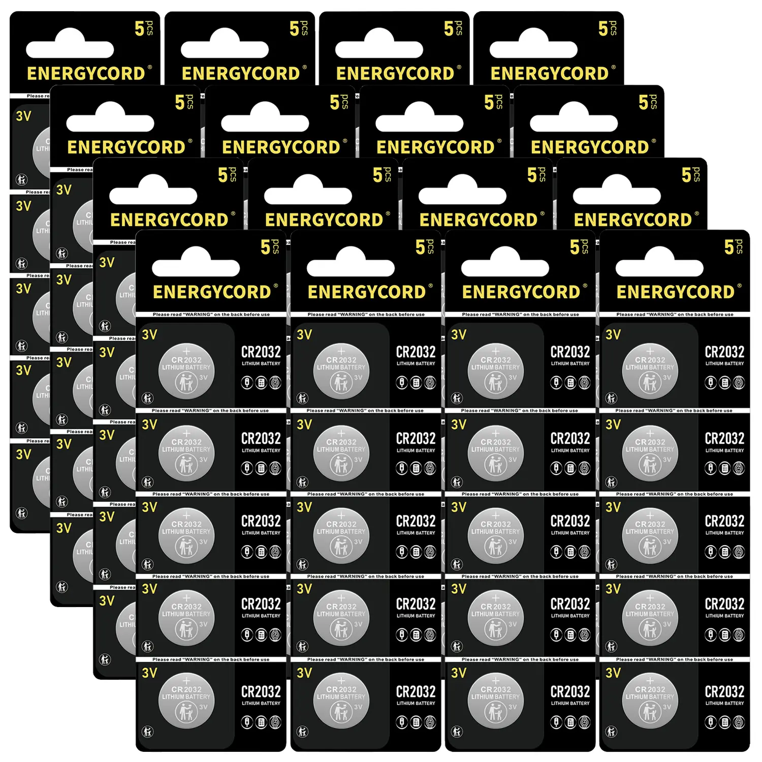 ENERGYCORD CR2032 Battery 3V Lithium Button Cell 80 Pack Long Lasting Leak-Free High Capacity for Watches Calculators Medical Devices Key Fob Remotes