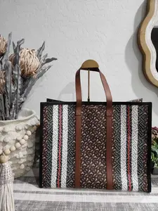 Pre-owned BURBERRY Leather Tote Bags Preloved Open Tote Monogram E canvas Large