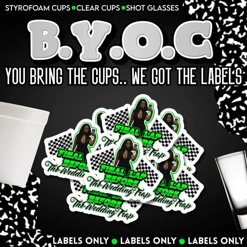 BYO.C Styrofoam Cup Stickers - Clear Cup Stickers with Various Designs and Labels Only, Ideal for Cup Decorations, Shot Glass Stickers-QTY. 12