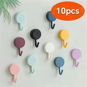 10Pcs Multi-Purpose Waterproof Plastic Hooks No Drill Boho Style Wall Hooks for Bathroom Towel Key Organizer