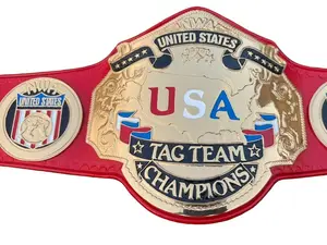 NWA USA TAG Team Champions Belt 4mm Zinc Hand Tooled Leather Gold Plated United States Edition for American Craftsmanship Enthusiasts
