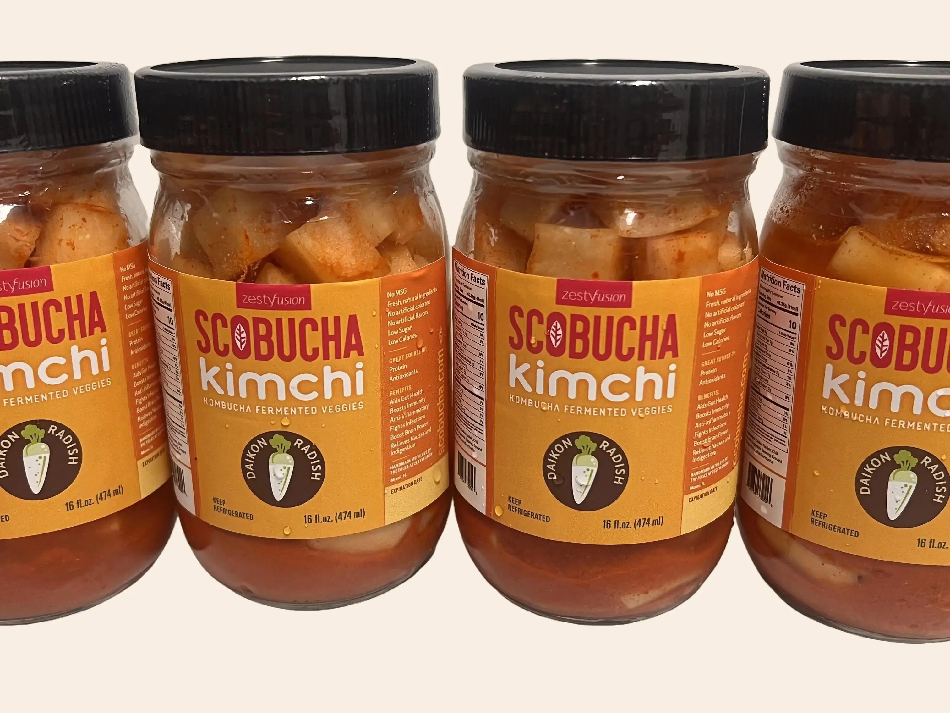 Scobucha Kimchi Daikon Radish - Tangy Traditional Snacks Made with Raw Kombucha - Authentic Flavor Experience - US Product