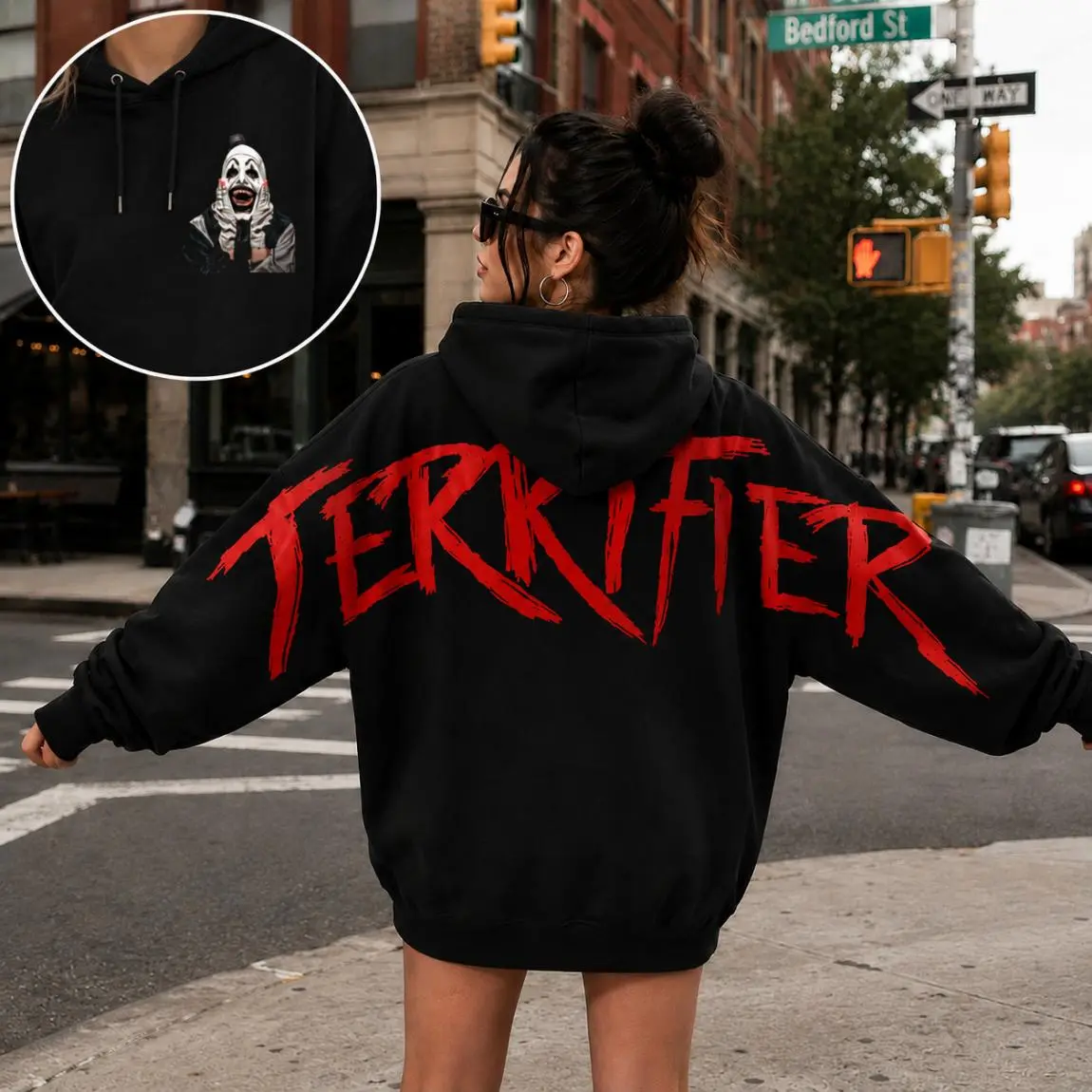 Terrifier Oversized Hoodie, Horror Clown Graphic Streetwear, Black Gothic Pullover
