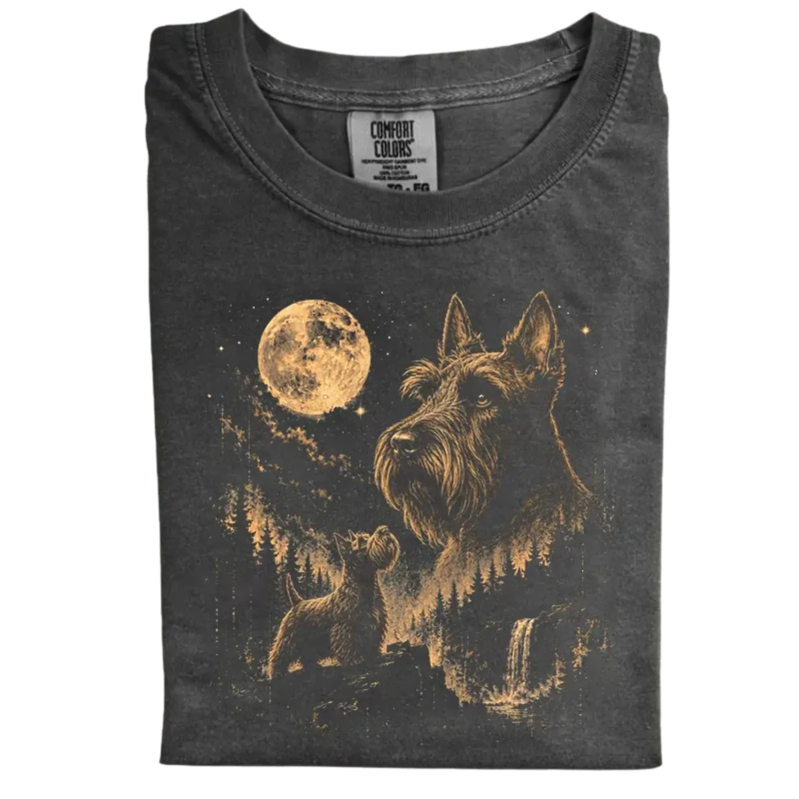 Scottish Terrier Moon Comfort Colors T-Shirt, Vintage 90s Highland Dog Graphic Tee, Full Moon Forest Nature Shirt, Gift for Scottish Terrier Lovers