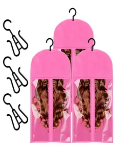 Wig Storage Bags with Hanger, 4 pcs Portable Wig Bag, Hair Extension Holder, Hair Extension Storage for Multiple Wigs, Home Salon Trave(Pink or Black), Hangable Storage