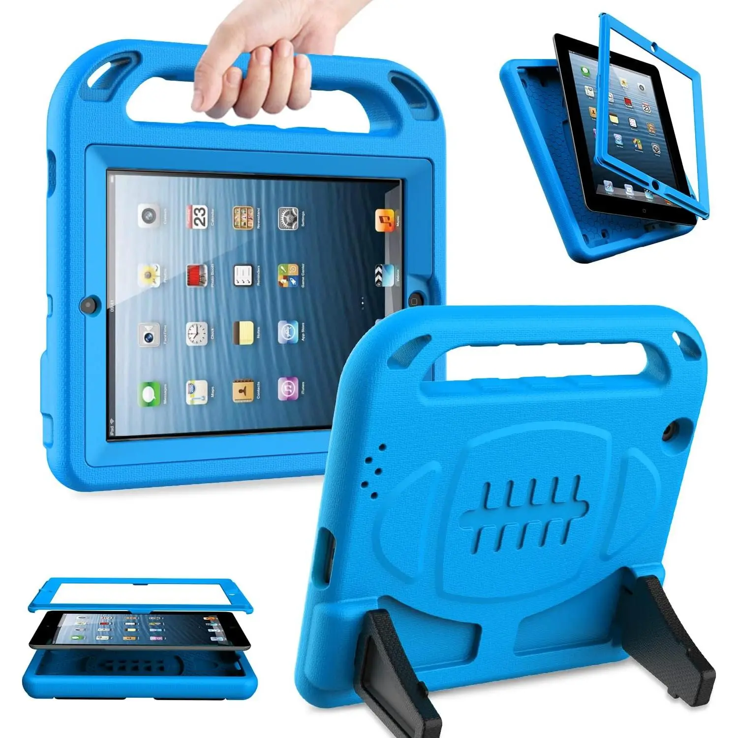 Case for iPad 2 3 4 Generation (Old Model)- Built-in Screen Protector, Shockproof Handle Stand  Friendly Compatible with iPad 2nd 3rd 4th Generation (Blue)