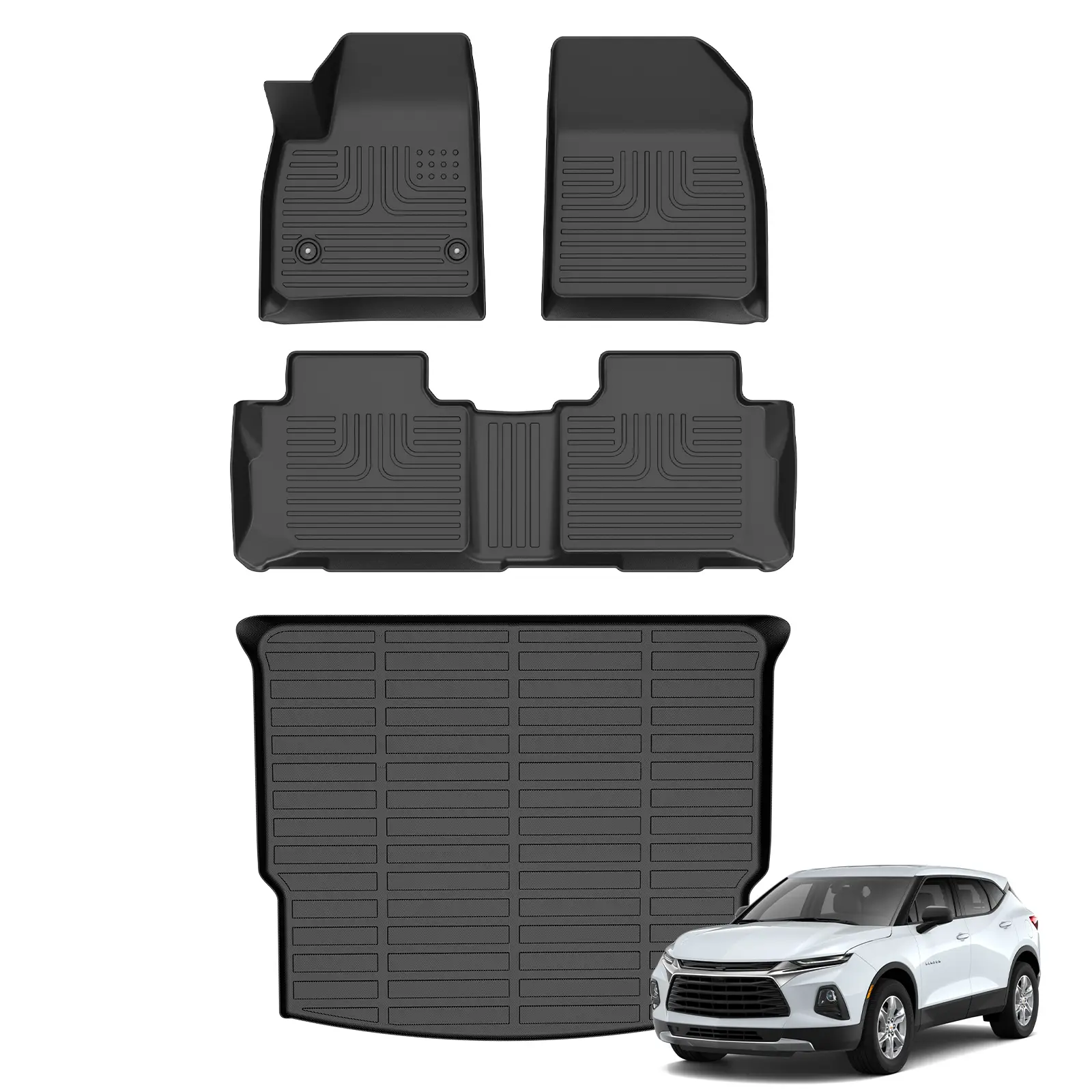 KELCSEECS Chevrolet Blazer 2019-2026 Floor Mats & Cargo Liners, All Weather Protection TPE Duty Non-Slip Custom Automotive, Front & Rear Row & Trunk Mats, Accessories, Waterproof, Easy to Clean, Eco-friendly Material,Chevy