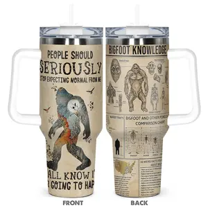 Bigfoot Pattern Stainless Steel, 1 Count Insulated Durable Water Bottle, Vacuum Insulated Tumbler, Drinking Cup for Home Office Outdoor Camping, Drinkware