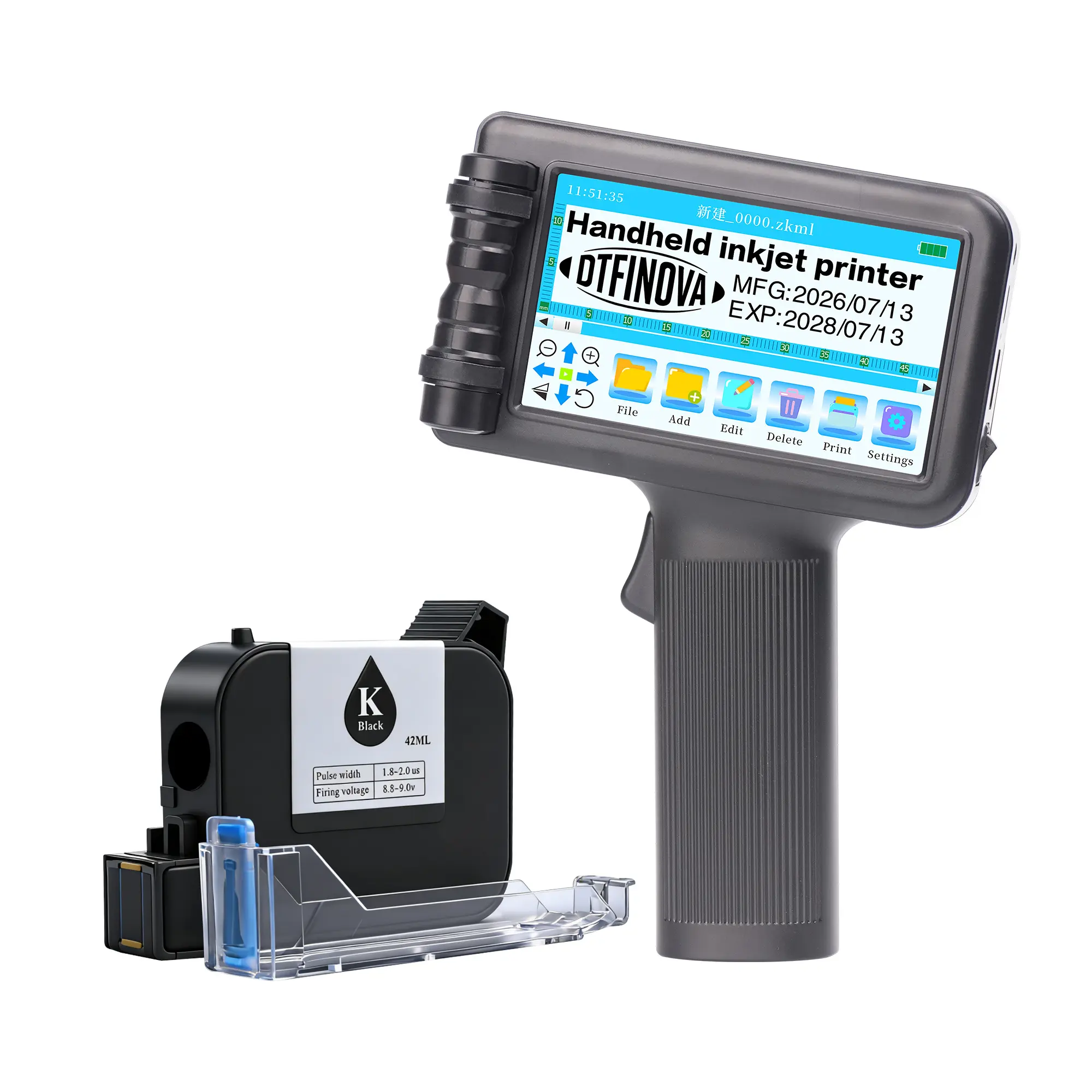 DTFINOVA Handheld Inkjet Printer, Portable Coding Machine with Touch Screen, Fast Dry Ink Printer for Cardboard, Plastic, Metal, Glass and Packaging