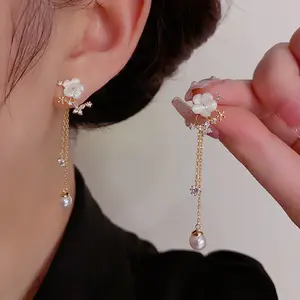 Light luxury, artistic, sweet, fresh, floral dual-wear earrings with S925 silver pins DDES0440 women's forest-style earrings 14K gold-plated