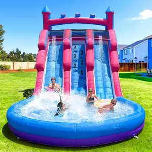 Inflatable Water Slide for Kids with Better Drainage and Durability Fun Outdoor Play with Easy Setup, Kids Summer Splash Fun Dual Slide Pink Waves