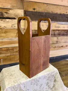Vintage Wood Heart Cutout Trash Can, Magazine Holder