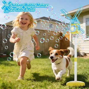 Automatic Windmill Bubble Machine, Adjustable Height, Colorful Lights, Music, Indoor Outdoor Use, Includes 50ML Concentrated Liquid, Multifunction Bubble Maker