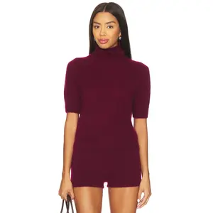W. Cashmere Tansy Short Sleeve Pullover in Burgundy