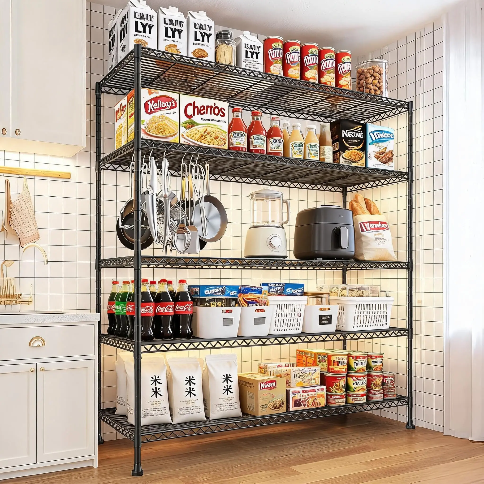Garvee Heavy Duty 5-Tier Metal Storage Rack – Adjustable Wire Shelving – Rust-Resistant, 1000 lbs Capacity – Freestanding Organizer for Garage, Basement, Kitchen, Warehouse – Size: 120×45×180cm