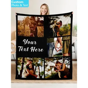 Custom Photo & Text Flannel Blanket - Personalized Gift for Family, Couples, Friends & Pets - Birthday, Christmas, Valentine's, Anniversary - Soft 280GSM Throw for Couch, Bed, Travel