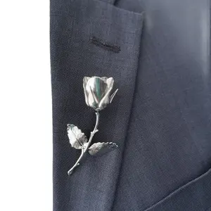 Flower Lapel Pin for Men and Women, Pins, Wedding Boutonniere Dress Pin Silver Flower Brooch Elegant Accessory