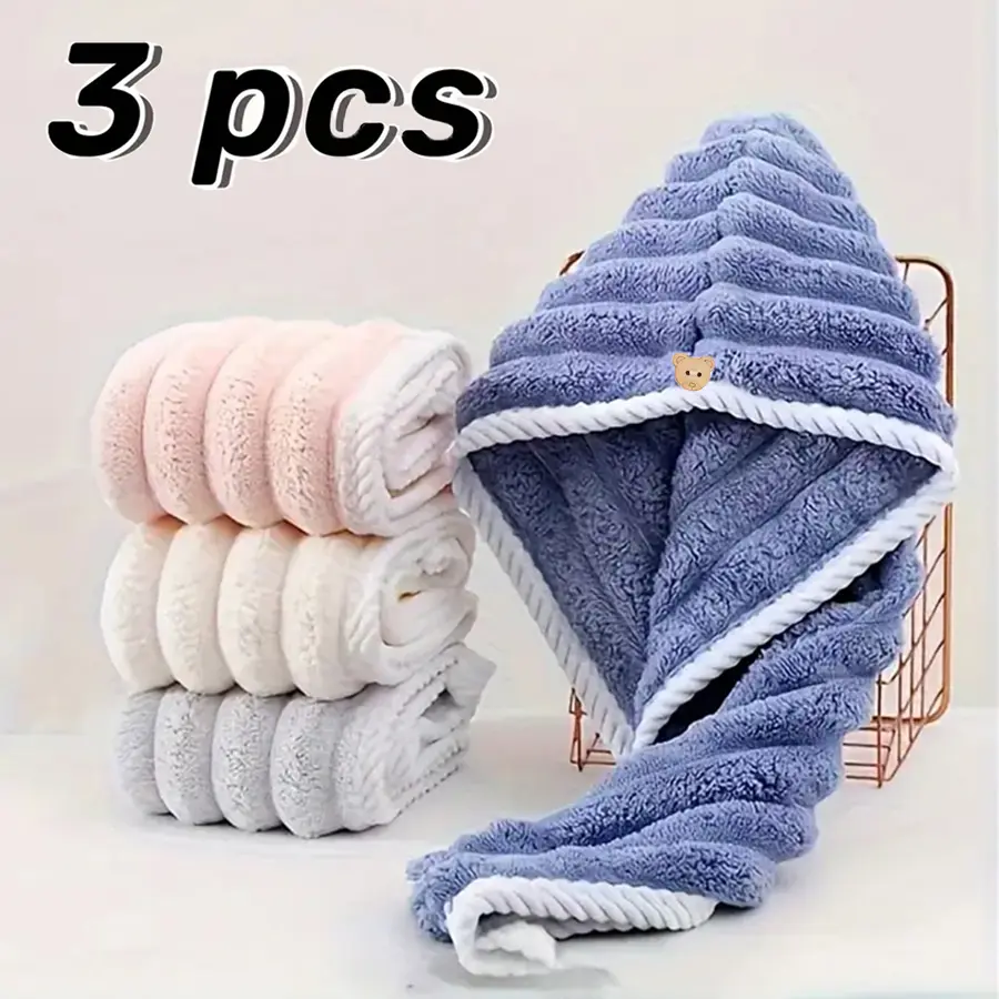 3 Pcs Premium Quick-Drying Microfiber Hair Drying Towels Wrap, Super Absorbent, Soft & Comfortable, Ideal for Frizzy Hair, Lightweight Bathroom & Home Essential, Microfiber Towel Set