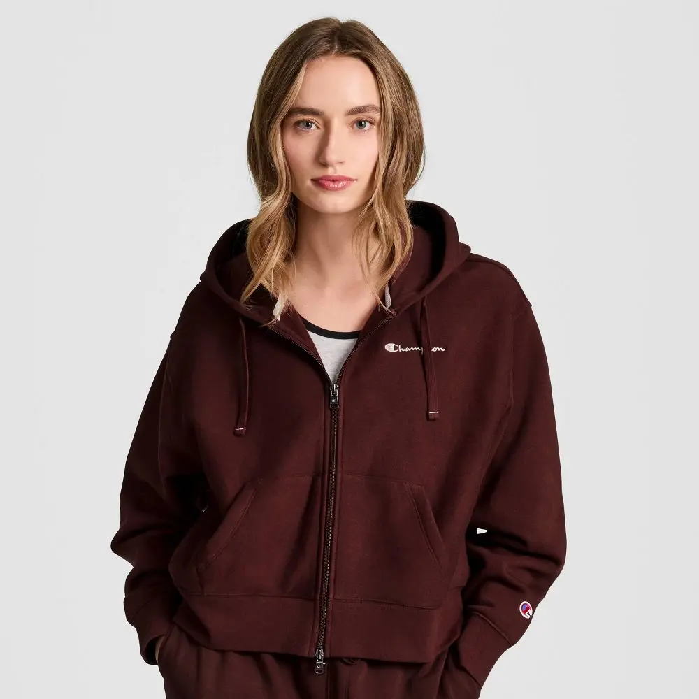 Champion Women's Cropped Fleece Zip-Up Sweatshirt - Maroon XS