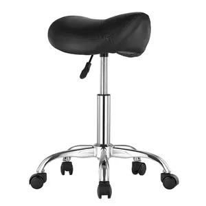 VEVOR Saddle Stool with Wheels,  450 LBS Weight Capacity Ergonomic Rolling Stool, Height Adjustable Thickened PU Leather Swivel Saddle Chair for Salon, Spa, Massage, Tattoo, Clinic, Black
