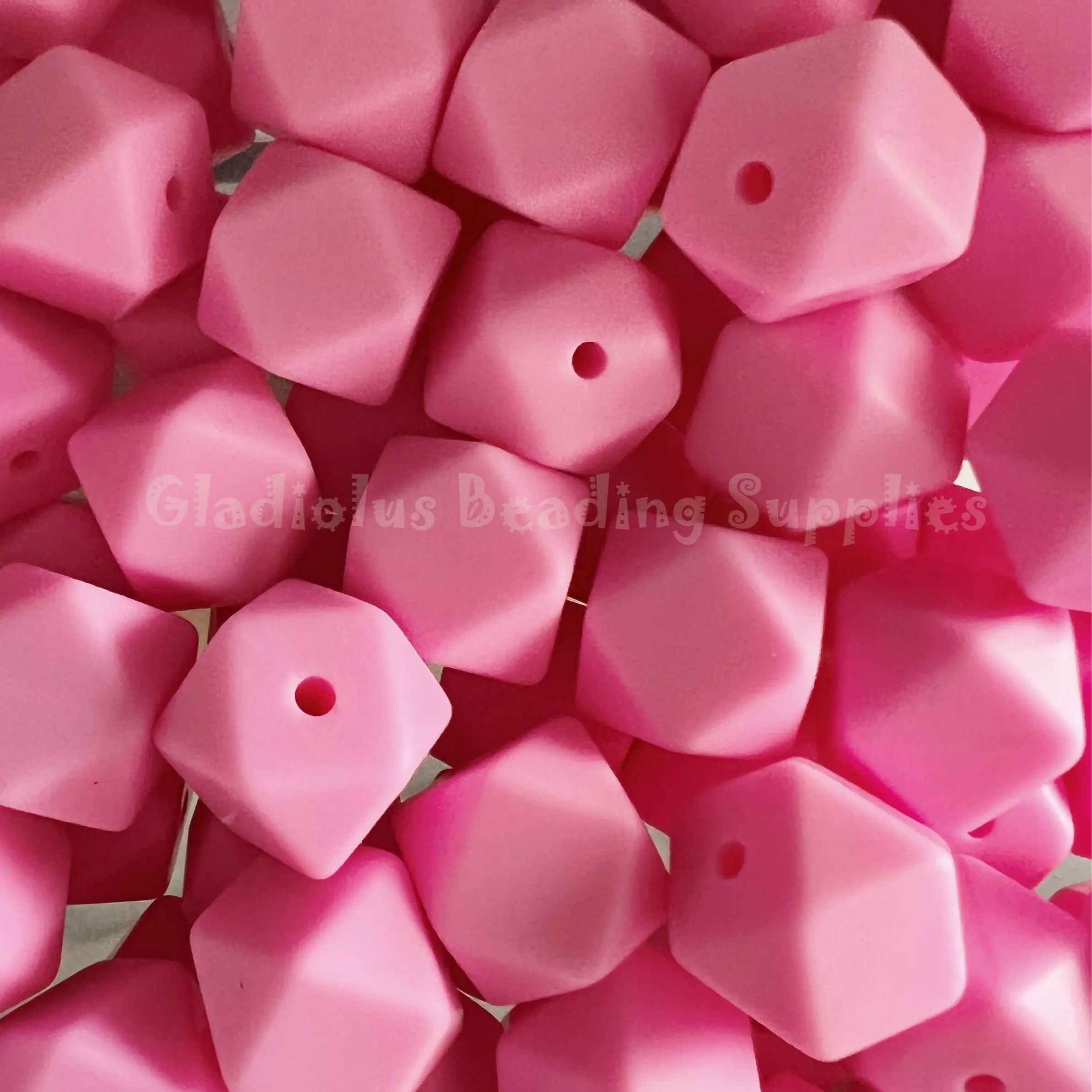 14mm Pink Hexagon Silicone Bead - Loose - Crafting Supplies - Beading Supplies