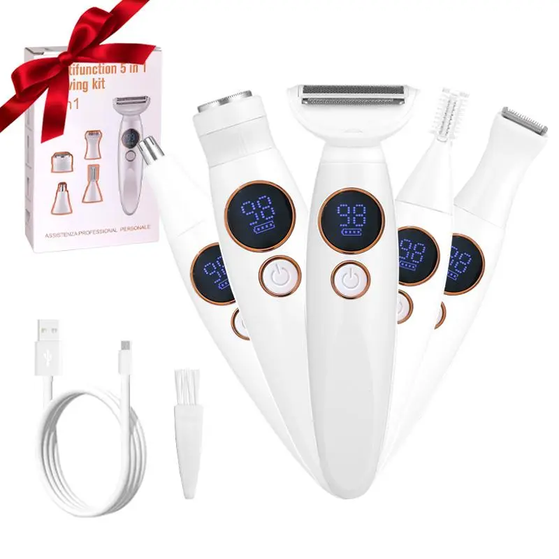 5 in 1 Electric Hair Removal Tool, 1 Box USB Rechargeable LCD Display Hair Trimmer & Accessories, Waterproof Hair Removal Tool for Women, Cordless Shaver, Rechargeable Shaver Machine, Personal Care Appliances