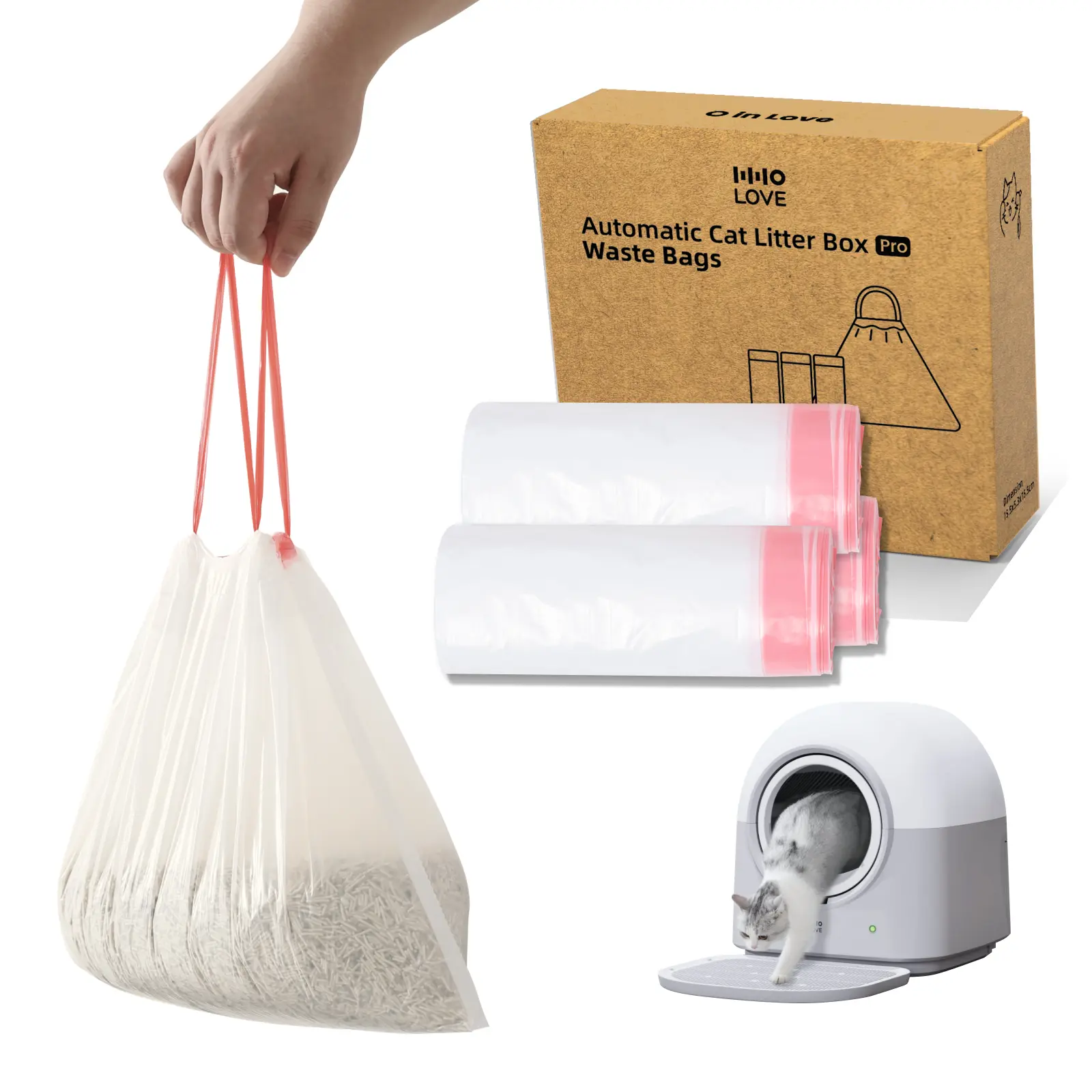 Pet Self-Cleaning Litter Box Silicone Waste Bags, 60-Pack, Snug Fit, Eases Cleanup, Enhances Box's Functionality