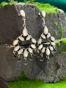 Handmade Mother Of Pearl Cluster Sterling Silver Dangle Earrings