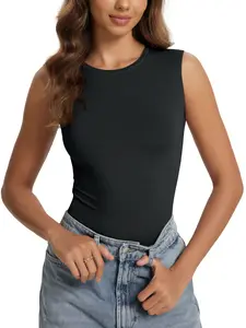 ODODOS Women's Double Layer Sleeveless Tee Ultra-Soft Lightweight Crew Neck Basic T-Shirts Slim Fit Tank Top summerwins
