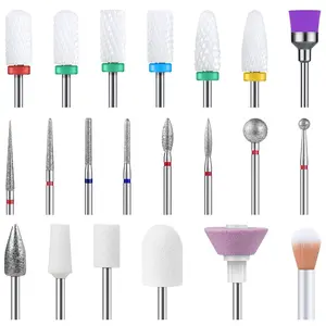 21pcs Nail Drill Bit Set, Professional 3/32'' Ceramic Diamond Carbide Acrylic Gel Nail Art Tool Kit, Cuticle Remover Bit for Acrylic Gel Dip Powder, Nail Manicure Pedicure, Salon Home