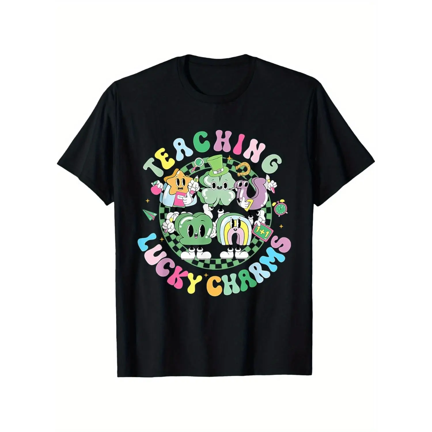 Humorous Vintage Lucky Charms Teacher TShirt Groovy St Patricks Unisex Casual Cotton Short Sleeve Top SXXXL