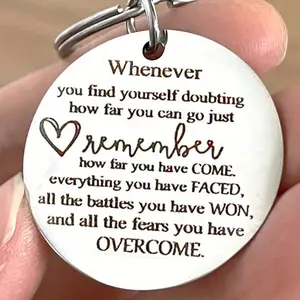 Stainless Steel Inspirational Keychain, Motivational Keyring with Encouraging Words and Hearts, Street-style Stay Strong Keyring for Women and Men