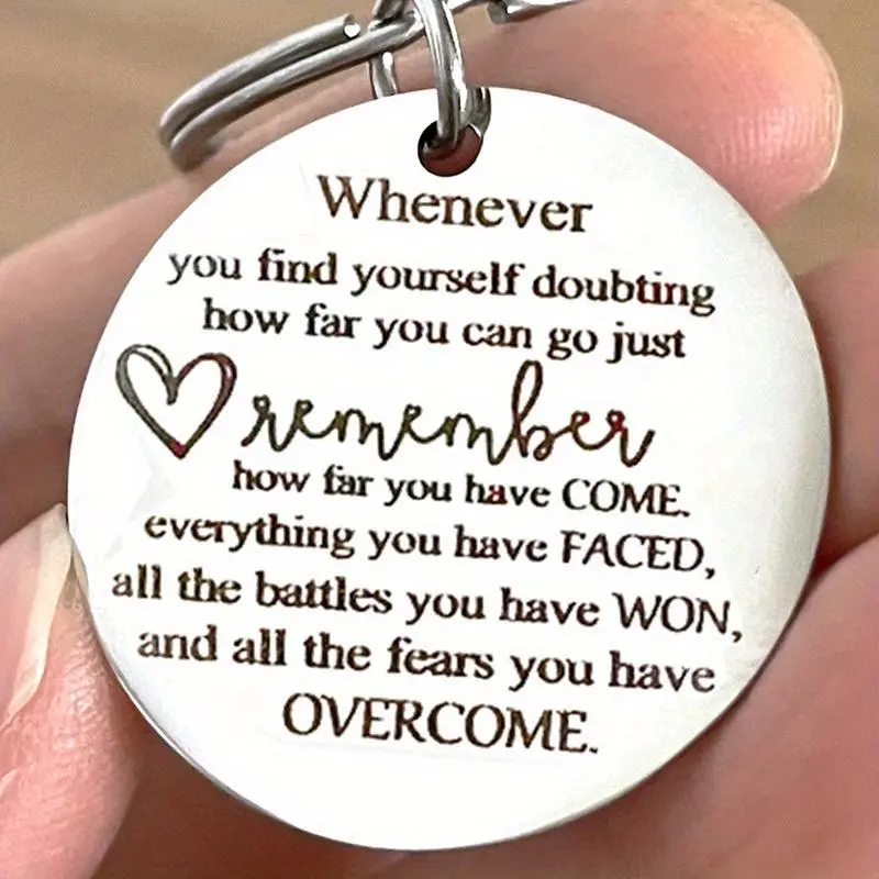 Stainless Steel Inspirational Keychain, Metal Keychain, Motivational Keyring with Encouraging Words and Hearts, Street-style Stay Strong Keyring for Women and Men, Stylish Charismatic Keychain