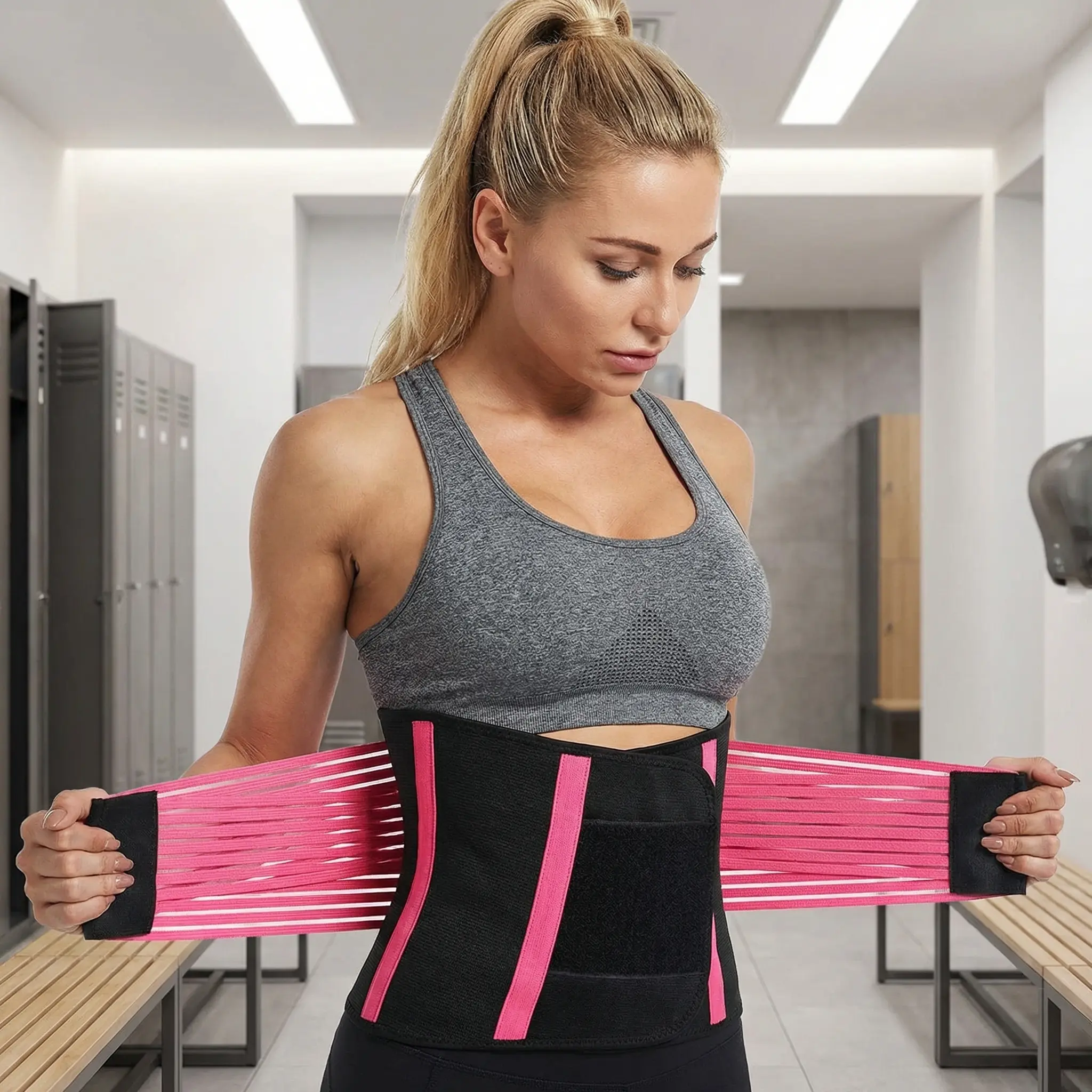 Women's Firm Compression Waist Trainer, a Soft Breathable Fabric Workout Waistband with Adjustable Straps for Tummy Control & Postpartum Support