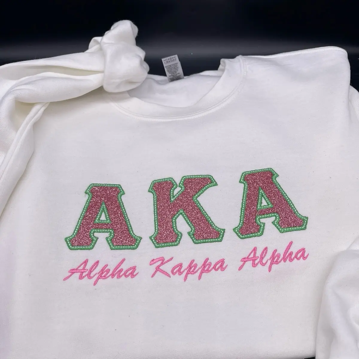 AKA Sorority Glitter Embroidery Sweatshirt - Medium, Crew Neck, Winter Elegance Clothing Comfort Womenswear Sweaters Tops college sweater