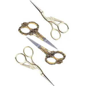 A Set of 4/2 Pcs Gold Vintage Plum Blossom Scissors and Classic Crane Design Sewing Scissors for Embroidery,Sewing,Craft,Art Work & Everyday Use,Christmas Party Gifts,Hand Tools Kits