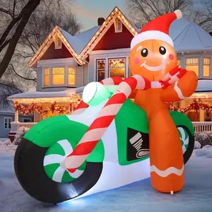 6ft Christmas Inflatables Outdoor Decorations, Blow Up Gingerbread Man On A Motorbike Inflatable with Built-in LEDs for Christmas Indoor Outdoor Yard Lawn Garden DecorationsAB14Veloura Home
