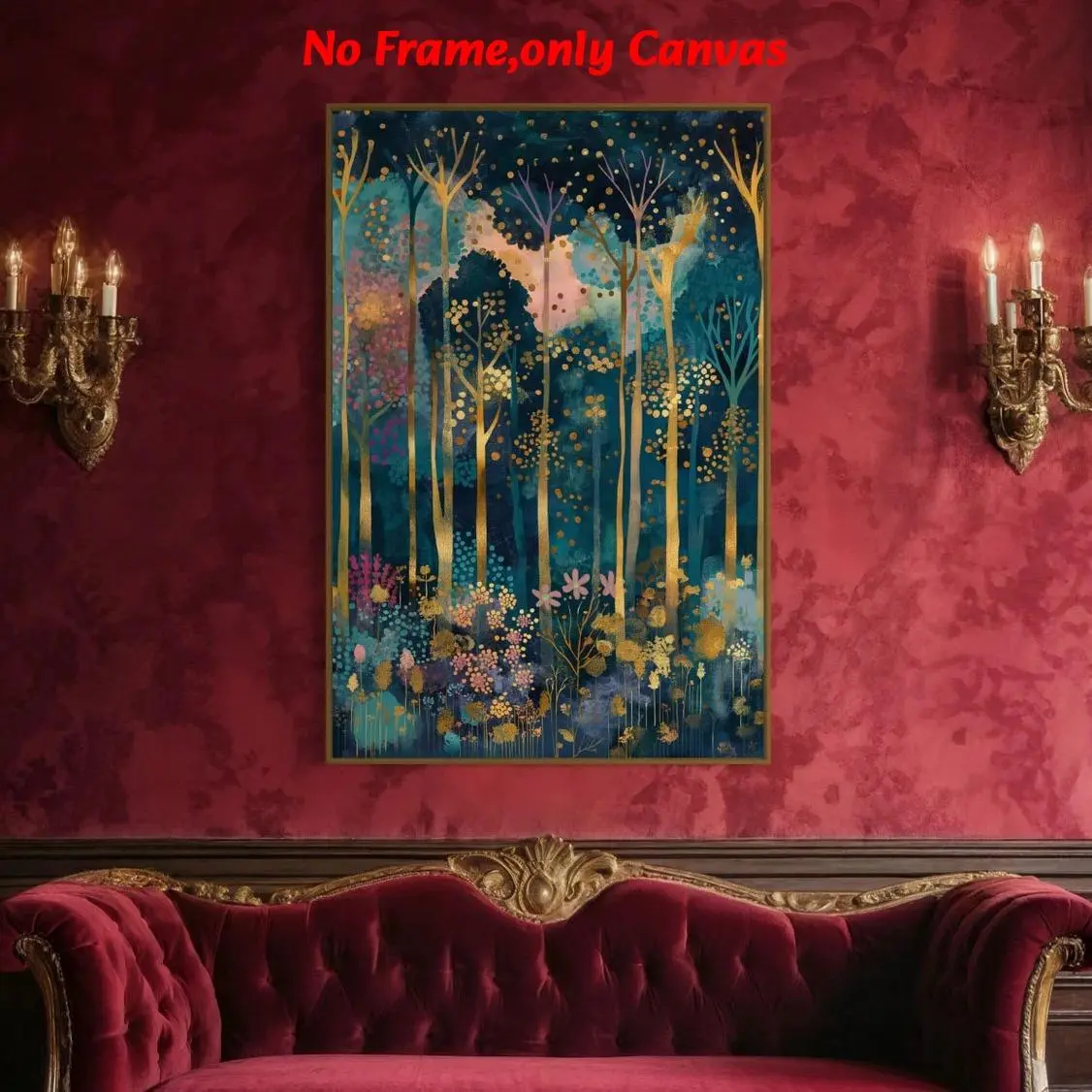 1pc, wall art, Artwork For Walls, Decorative artwork, vintage poster, Gustav Klimt's Magic Forest art print, floral abstract design, floral landscape print, magical mysterious plant painting picture, home decor, housewarming gift, unframed