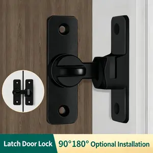 90/180 Degree Flip Barn Door Lock, ThickenedSolid Multi-Angle Household Door Left and RightDoor Latch, for Barns, Gardens, Cabinets, SlidingDoors, Bathrooms, Windows and Other (Black 1pcs)